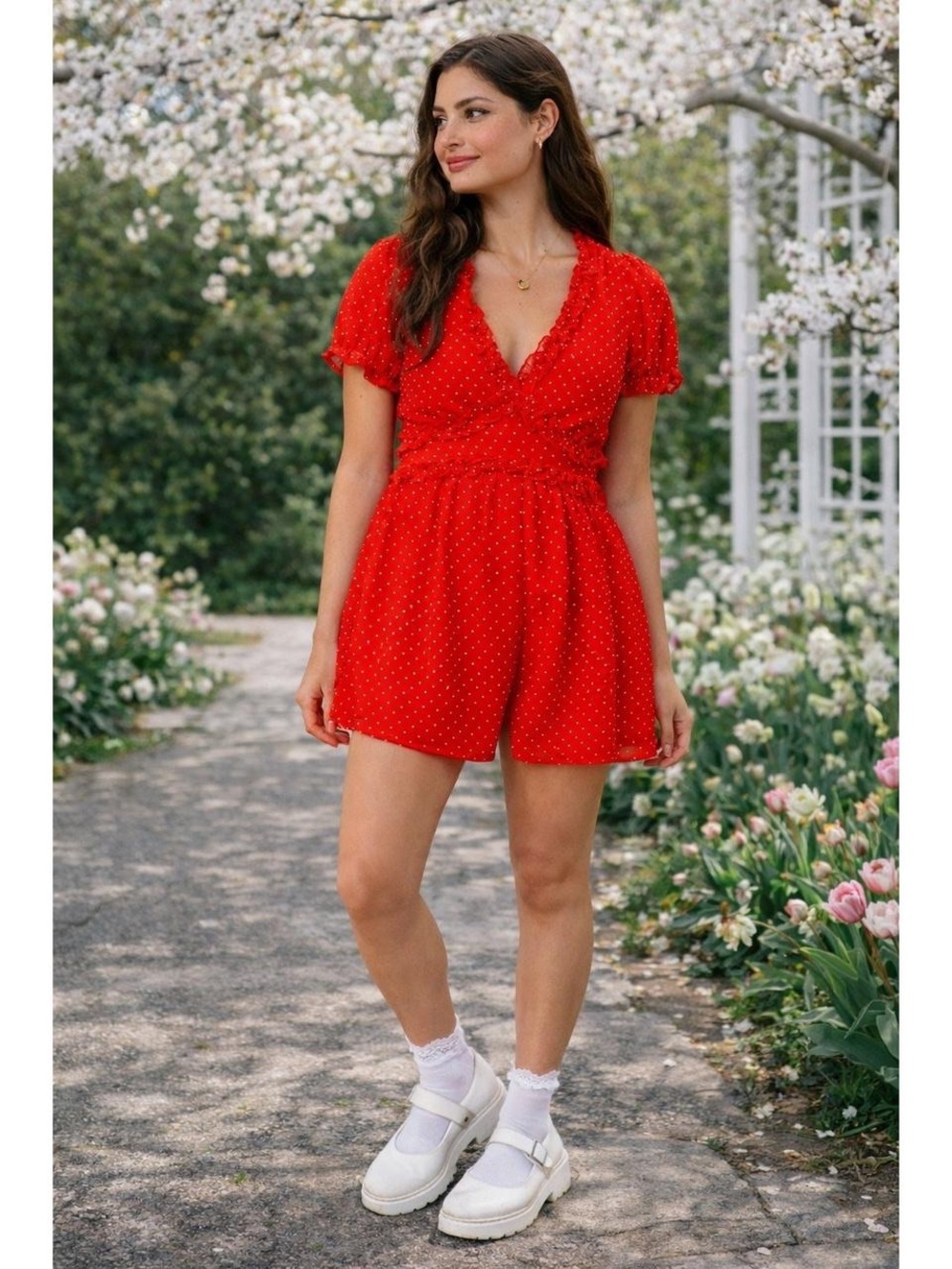 Altar’d State Red Polka Dot Ruffle Romper
